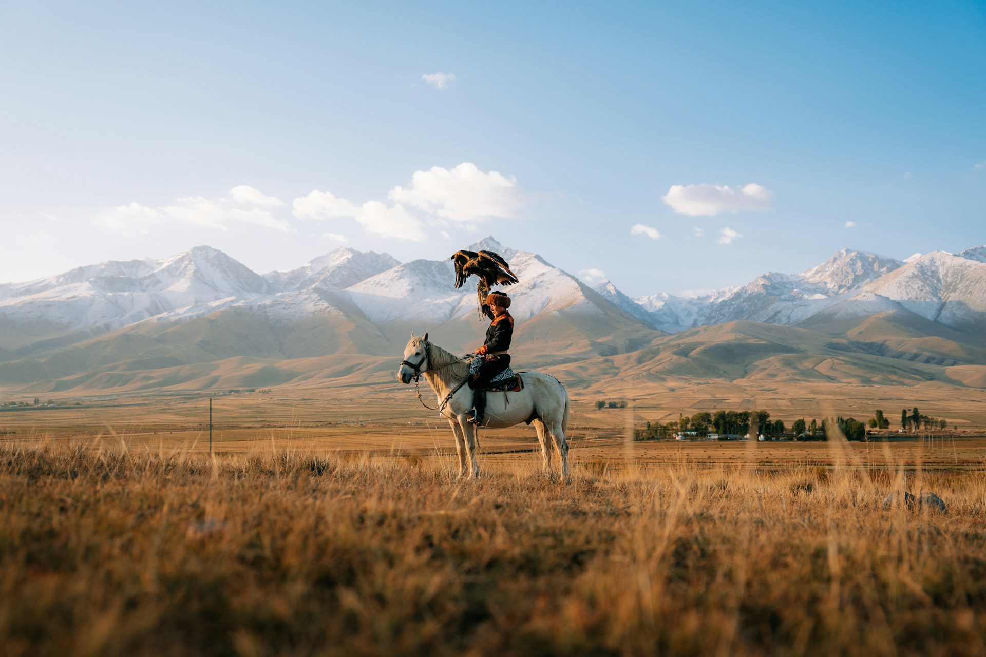 A Kazakh eagle hunter and his golden eagle